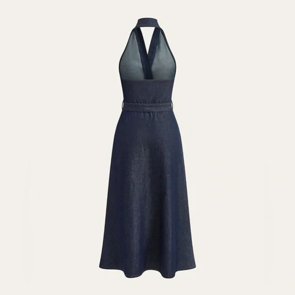 Commense Navy Belted Midi Halter Dress - Picture 3 of 3